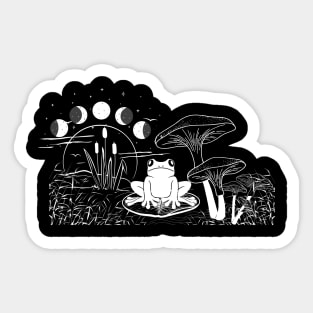 White Frog on the leaf Mushroom Moon Witchy shirt Sticker